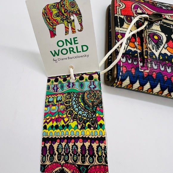 SAKROOTS WOMEN’S COLORFUL “ONE WORLD” THIN WALLET WITH EMBROIDERED ELEPHANT NWT - Picture 3 of 11